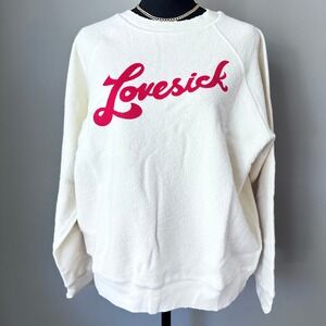 Daydreamer Women Sweatshirt Small Cream Red Lovesick Reverse Raglan‎ Crew Neck
